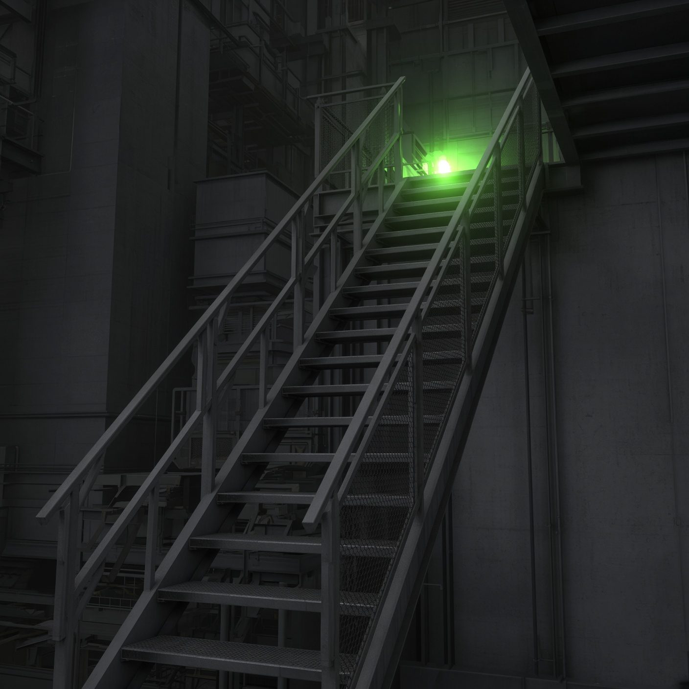 Staircase on a production line, green process light